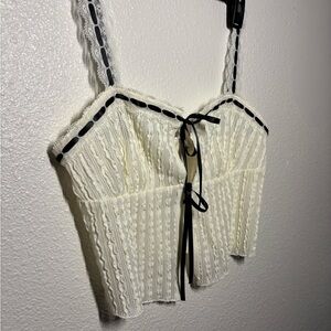 White Smocked Tie Front Camisole